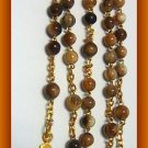 VINTAGE CATHOLIC ROSARY DARK BONE WITH GOLD PLATED CROSS AND CENTER