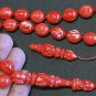 PRAYER BEADS TESBIH RED & WHITE MARBLED VINTAGE GALALITH UNIQUE XR COLLECTOR'S