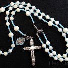 CATHOLIC ROSARY MOP & STERLING VINTAGE CROSS BLUE MEDAL ROSENKRANZ ANTIK KREUZ