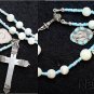 CATHOLIC ROSARY MOP & STERLING VINTAGE CROSS BLUE MEDAL ROSENKRANZ ANTIK KREUZ