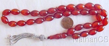 PRAYER WORRY BEADS TESBIH LARGE OVAL CARNELIAN & STERLING SILVER