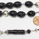 Greek Komboloi Large Barrel Yussuri (Black Coral) + Sterling Silver - Impressive