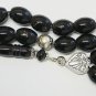 Greek Komboloi Large Barrel Yussuri (Black Coral) + Sterling Silver - Impressive