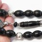 Greek Komboloi Large Barrel Yussuri (Black Coral) + Sterling Silver - Impressive
