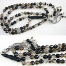 Islamic Prayer Beads Tesbih Faceted 99 Black Matrix Quartz and Sterling Silver
