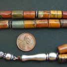 PRAYER BEADS TESBIH GEBETSKETTE RAINBOW PICASSO JASPER AND STERLING SILVER