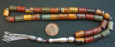 PRAYER BEADS TESBIH GEBETSKETTE RAINBOW PICASSO JASPER AND STERLING SILVER