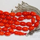 Islamic Prayer Beads 99 Dark Orange Coral & Sterling -Rare cut- Collector's