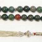 LUXURY PRAYER BEADS TESBIH  BLOODSTONE ( HELIOTROPE)  & STERLING - COLLECTOR'S