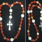 ANGLICAN EPISCOPAL ROSARY RED FIRE CRACKLED AGATE, WHITE JADE & STERLING SILVER