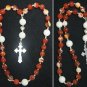 ANGLICAN EPISCOPAL ROSARY RED FIRE CRACKLED AGATE, WHITE JADE & STERLING SILVER