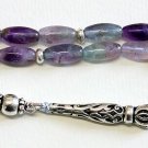 Prayer beads Tesbih oval Rainbow Fluorite & Sterling Silve Rare Cut Collector's