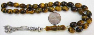 PRAYER WORRY BEADS SUBHA TESBIH OVAL TIGER EYE & STERLING SILVER