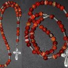 CATHOLIC ROSARY RED BANDED AGATE & STERLING SILVER
