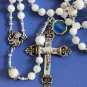 Catholic Rosary MOP Sterling Vintage Cross & Enamel Medal Rosenkranz Antik Kreuz