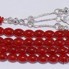 Islamic Prayer Beads Tesbih 99 Beads Natural Red Jade & Sterling Silver