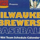 1984 Burger King Schedule Calendar Milwaukee Brewers