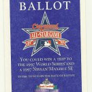 1997 MLB All Star Game Ballot Baseball Card Major League Baseball