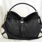 Black Hobo Leather Handbag, black patent detail
