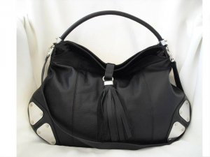 Black Hobo Leather Handbag, black patent detail