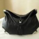 Black Hobo Leather Handbag, black patent and metalic details.