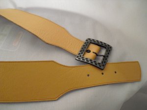 Wide Cognac cowhide leather belt w/ stunning etched buckle