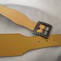 Wide Cognac cowhide leather belt w/ stunning etched buckle