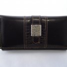 Dark Brown Leather Wallet with metallic brooch