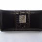 Dark Brown Leather Wallet with metallic brooch