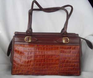 Argentina Brown leather croco embossed Handbag