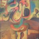 Joan Miro surreal oil painting on cardboard