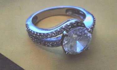 STERLING SILVER 925 RING WITH DIAMONDS SIZE AROUND 7.5
