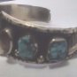 NATIVE AMERICAN STERLING SILVER TURQUOISE & TIGER EYE WATCH CUFF BRACELET