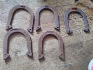 5 Antique DOUBLE RINGER Cast Iron Drop Forged HORSESHOES RODEO STEEL FORGING