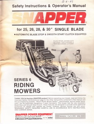Snapper Mower Operators Manual & Set-up Instructions for Series 6 ...