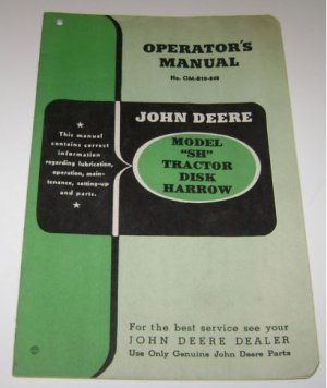 Operators manual John Deere SH Tractor Disk Harrow