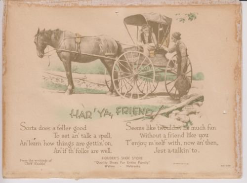 Vintage Ad Houdek's Shoe Store Wahoo Nebraska "Man Visiting Horse & Buggy "