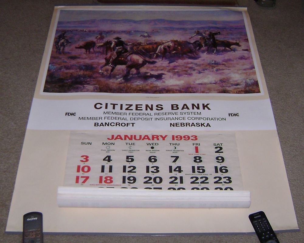 Charles M Russell "The Roundup" Huge Calendar Art Print Bancroft