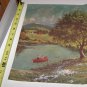 DAC N.Y. Litho Art Print Boy w/ Collie in Red Boat Fishing in Farm Pond
