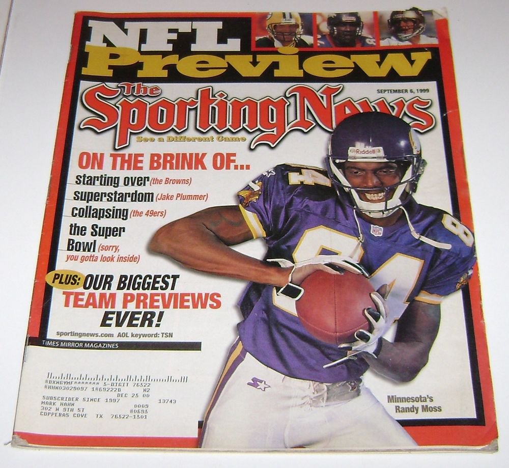 Sporting News Magazine NFL Preview Randy Moss cover september 6 1999