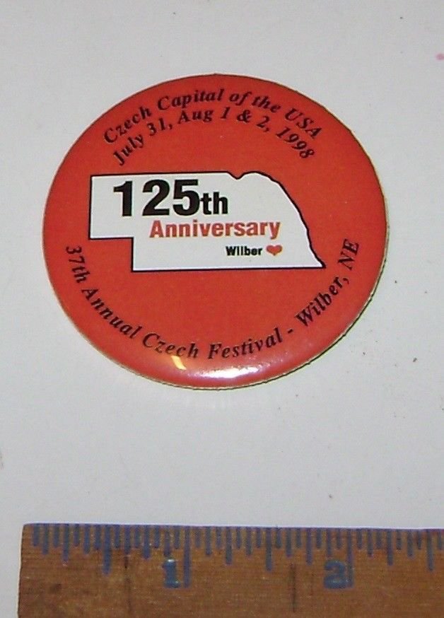 125th Anniversary Czech Capitol of the USA Wilber Nebraska Pin Button 1980