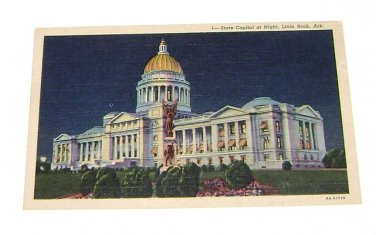 Vintage Postcard State Capitol at Night Little Rock Arkansas