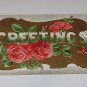 Vintage Postcard Greetings Three Roses and Green Stems