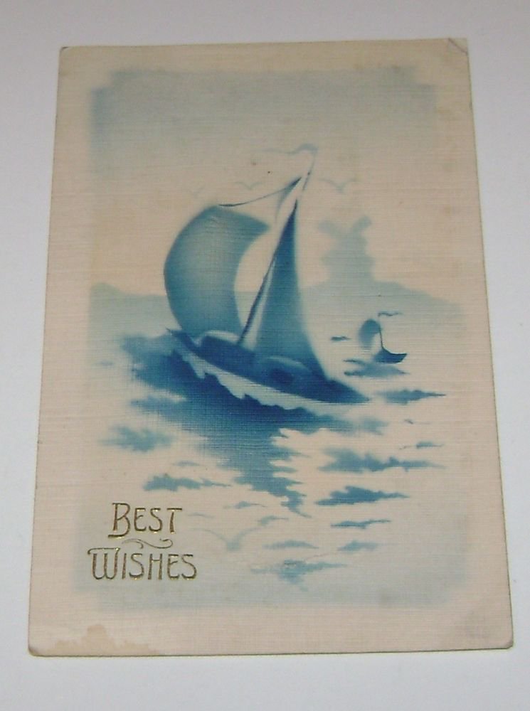 Vintage Postcard "Best Wishes" Two Sailboats Art