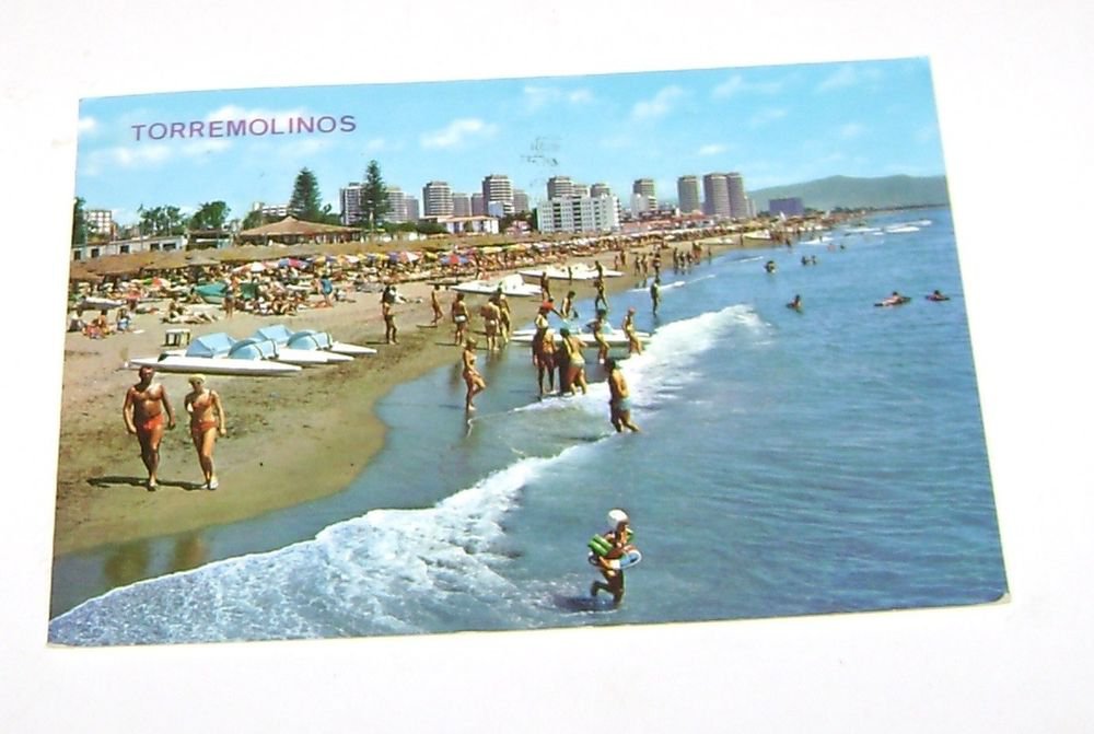 Vintage Postcard Beach Scene Torremolinos Spain