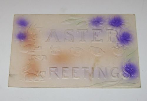 Vintage Postcard "Easter Greetings" Embossed Rabbits & Chicks