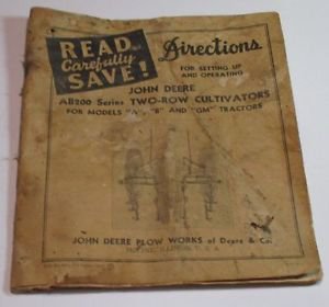 OEM ORIGINAL 1940's JOHN DEERE AB200 SERIES 2 ROW CULTIVATOR, SET UP & OPERATION