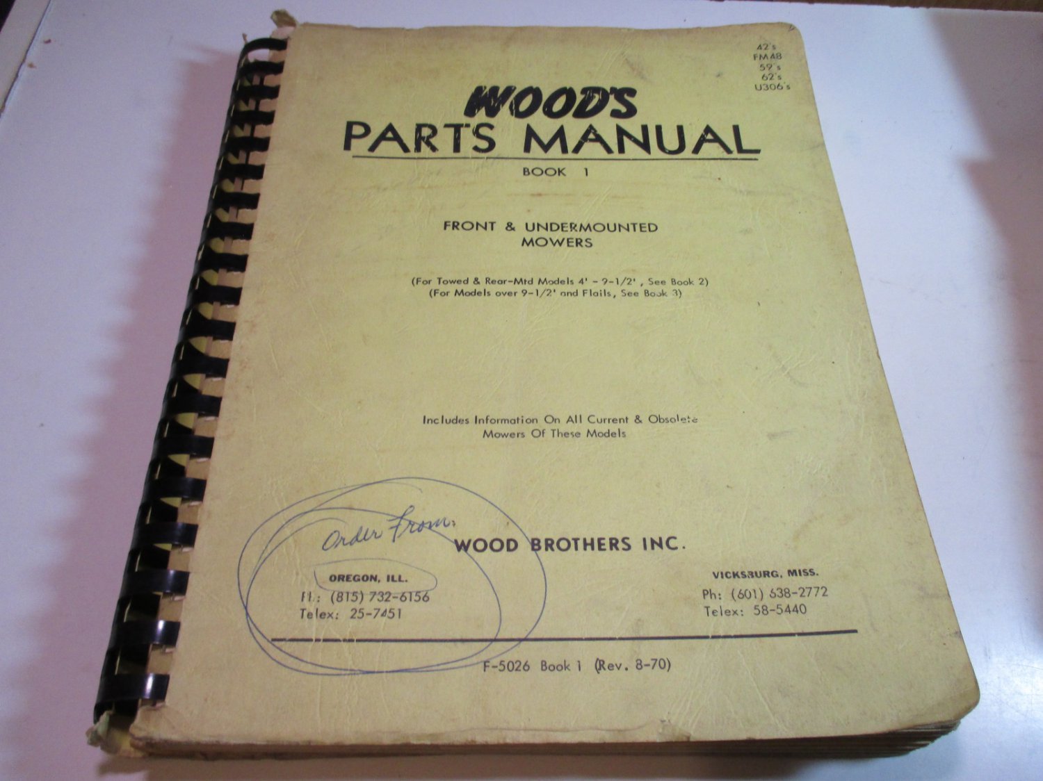 woods parts manual book 1 front & undermounted mowers F-5026