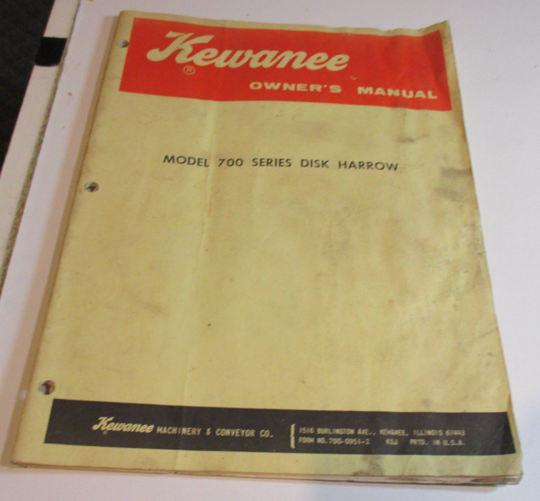 kewanee owners manual model 700 series disk harrow
