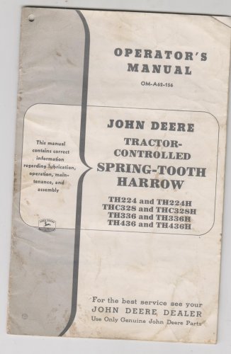 John Deere Operators Manual Spring Tooth Harrow  TH224 TH224H THC328 THC328H TH336 TH 436